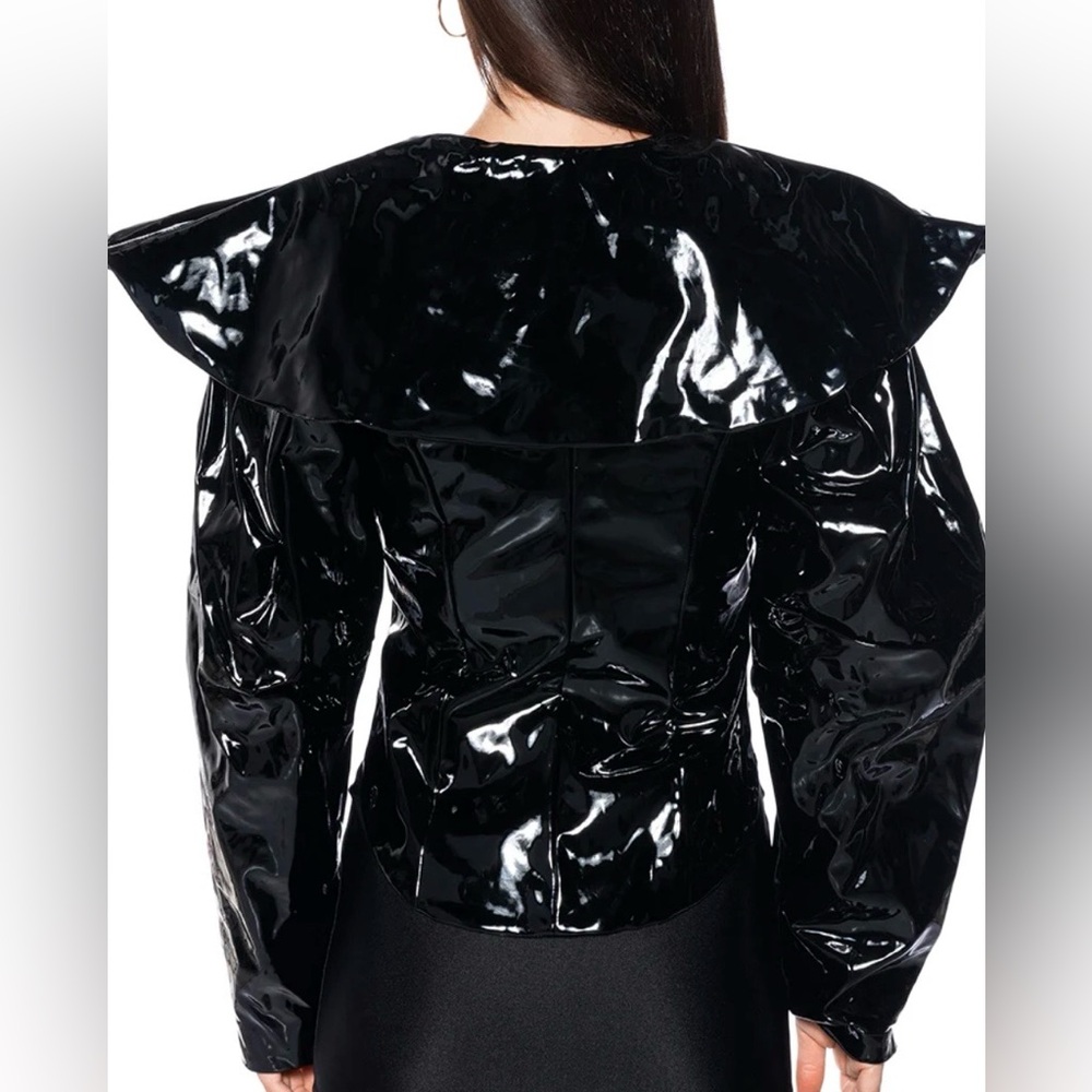 AKIRA Black Patent Cropped Blazer with Oversized Collar - Picture 5 of 7